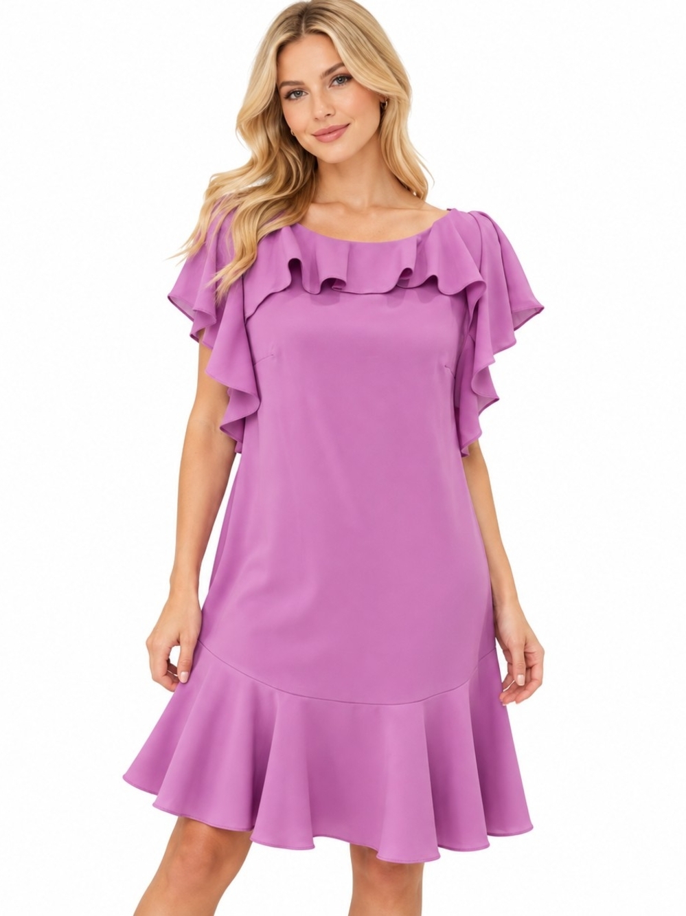 Trina Turk Lavender Ruffle-Trim Midi Dress